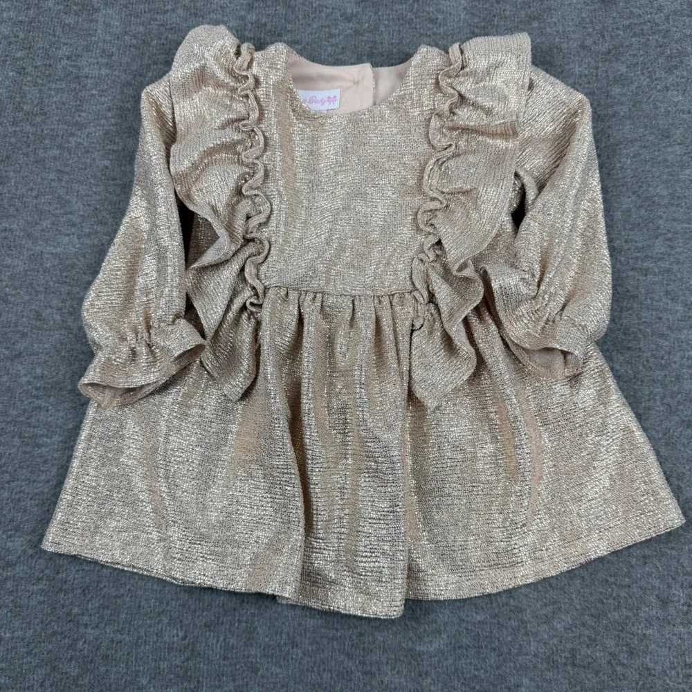 Bonnie Baby Party Dress Kids‎ 18M Gold Metallic Ruffle Long Sleeve Holiday
